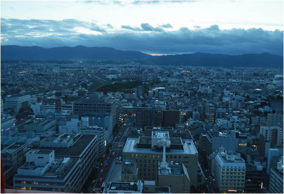 View across the city of Kyoto, as taken from the top of the Kyoto Tower.
